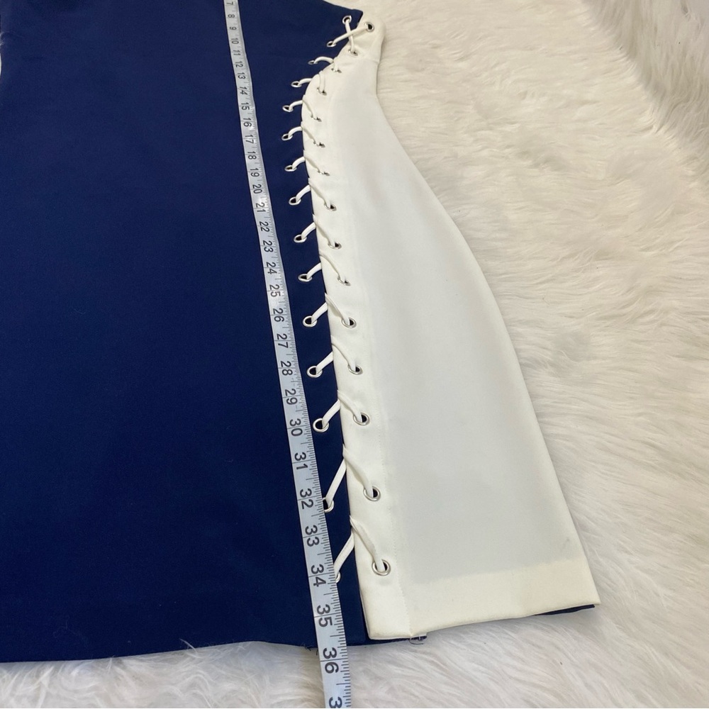 PARKER Navy Blue Lace Up Dress - Picture 9 of 10